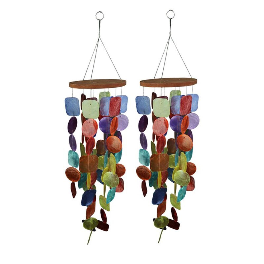 Set of Two 26 Inch Long Capiz Shell Hanging Wind Chimes